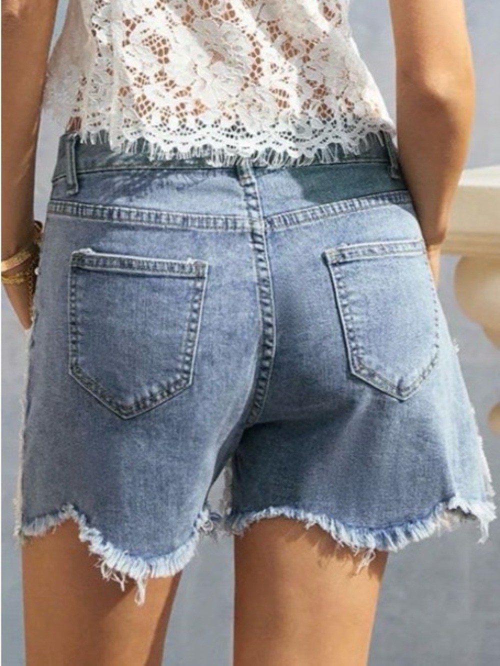 Women’s Light Blue Embroidered Jeweled Denim Jean Shorts; S - Picture 5 of 6